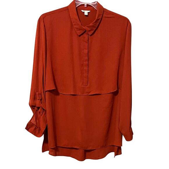 CATO LONG SLV PULL OVER POINTED COLLAR CAPE BLOUSE, WOMENS, 22/24W, BURNT ORANGE - Picture 1 of 10